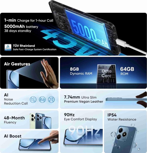 Realme C63 4G 4GB+128GB Leather Blue - Image 3